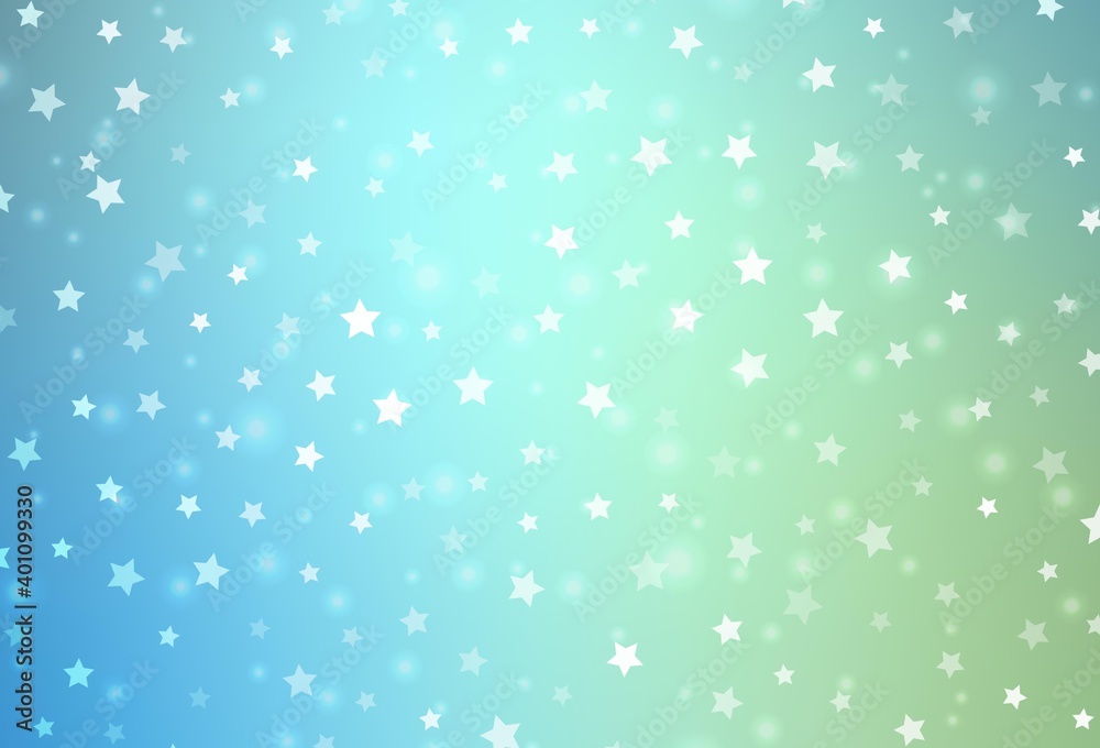 Light Blue, Green vector texture with colored snowflakes, stars.