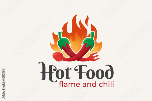 Hot chili fire, grilled, spicy food for hot food restaurant logo design