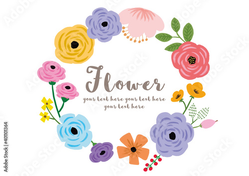 色んな花_リース_手描き