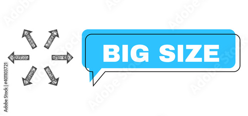 Conversation Big Size blue bubble frame and wire frame radial arrows. Frame and colored area are shifted for Big Size label, which is located inside blue colored bubble.