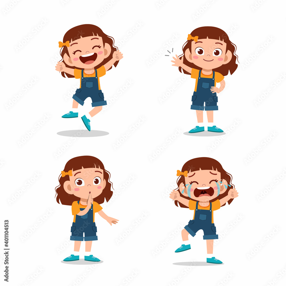 cute little kid girl pose with various expression set cute little kid girl pose with various expression set
