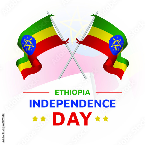 Crossed Ethiopia flags poles. template for independence day, National day poster design. vector illustration EPS 10