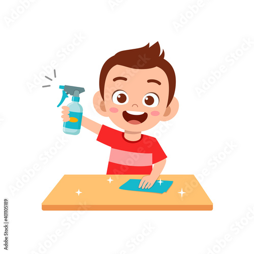 cute kid cleaning table