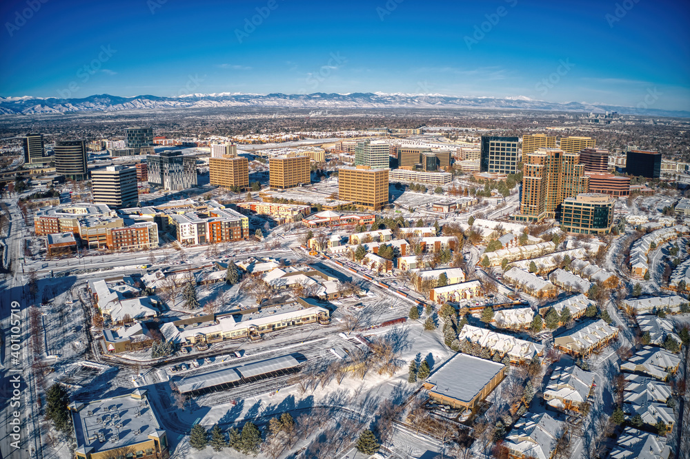 Aerial View of the Denver Tech Center District after a fresh Snowfall