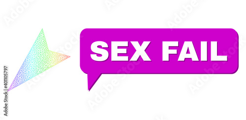 Sex Fail and arrowhead left-down vector. Spectrum colored network arrowhead left-down, and conversation Sex Fail cloud frame. Conversation colored Sex Fail cloud has shadow.