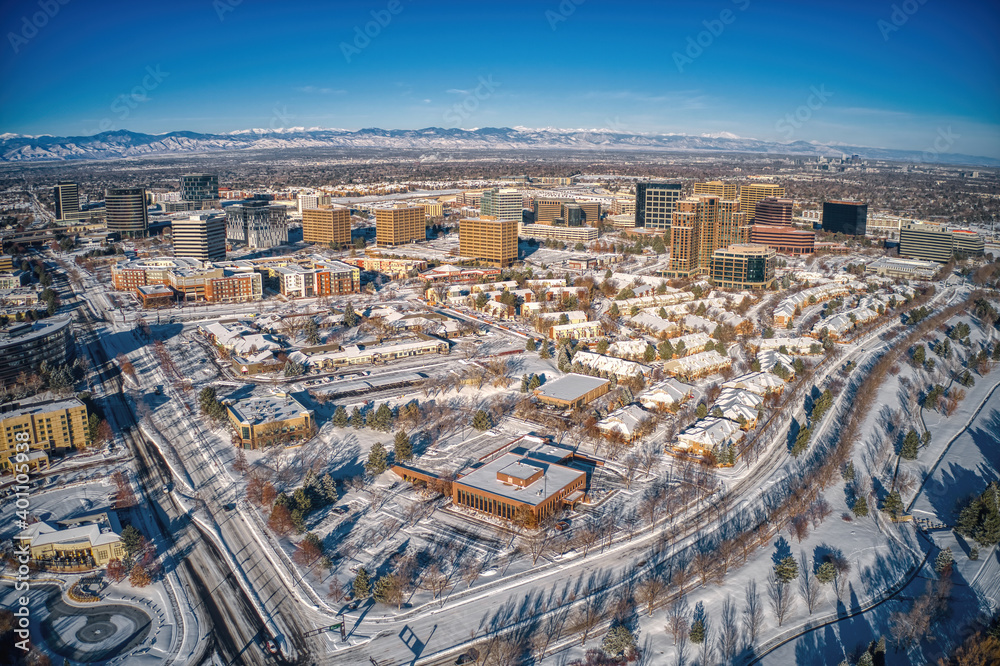 Aerial View of the Denver Tech Center District after a fresh Snowfall