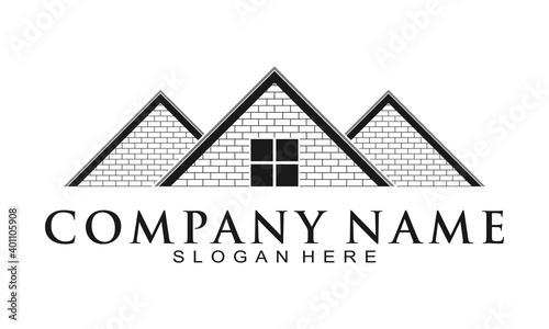 Roof house with the brick wall vector logo