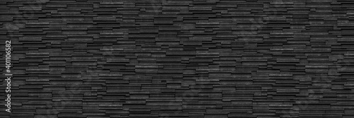 horizontal dark black modern slate brick wall for pattern and background