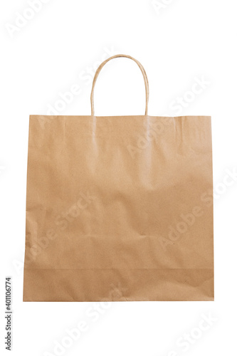 brown paper bag with rope handle isolated on white background