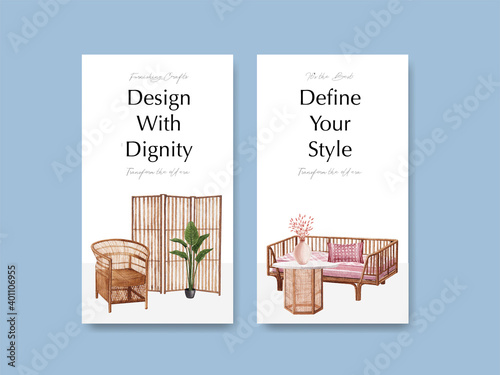Instagram template with Jassa furniture concept design for social media and online marketing watercolor vector illustration