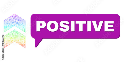 Positive and shift up composition. Rainbow colored network shift up, and conversation Positive bubble message. Conversation colored Positive bubble has shadow.