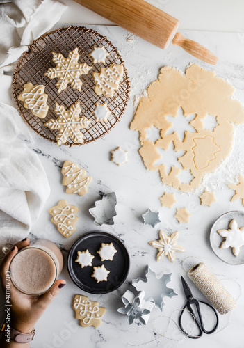 Homamade Christmas Cookies in festive shapes photo