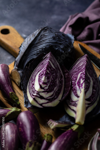 Purple vegetables  being prepared photo