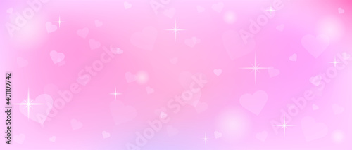 Love abstract background with hearts and bokeh lights. Light pink gradient background. 
