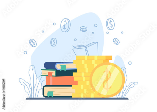 Scholarship concept. stack of coins. saving money, investment in knowledge icon. suitable for landing page, mobile app, sticker, poster, flyer, article, and banner. vector illustration