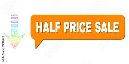 Half Price Sale and send down vector. Spectrum colored net send down, and conversation Half Price Sale cloud frame. Chat colored Half Price Sale cloud has shadow.
