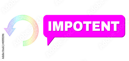 Impotent and rotate down vector. Rainbow vibrant mesh rotate down, and speech Impotent cloud message. Speech colored Impotent cloud has shadow.