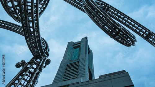 Time Lapse of Yokohama Landmark Tower on a cloudy day, Japan