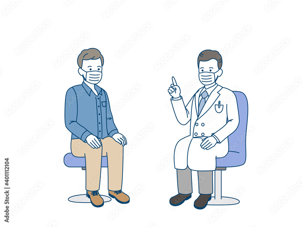 Obraz premium 内科 整形外科 男性 説明する医師 マスク