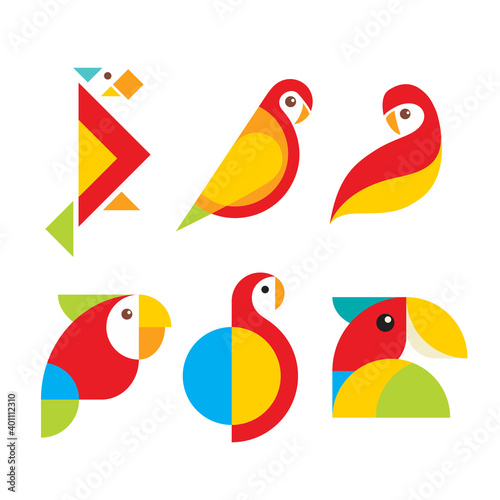 Parrot love bird logo set design