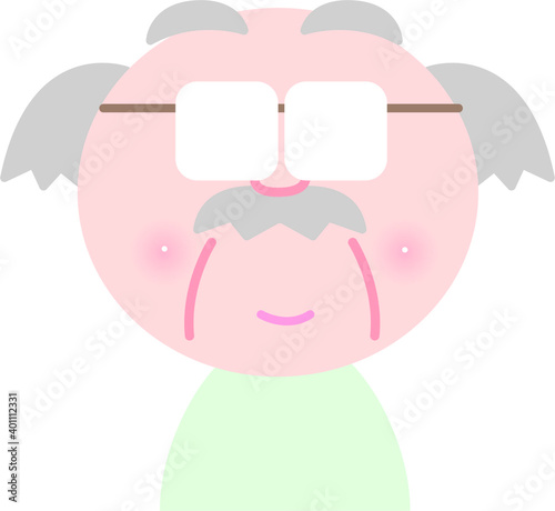 ほわほわタッチ、イラスト、ベクター、カット、かわいい、お年寄り、高齢者、60代、70代、年配、笑顔、上半身、カット、男性、白髪、眼鏡、老眼鏡、笑顔、祖父、おじいちゃん