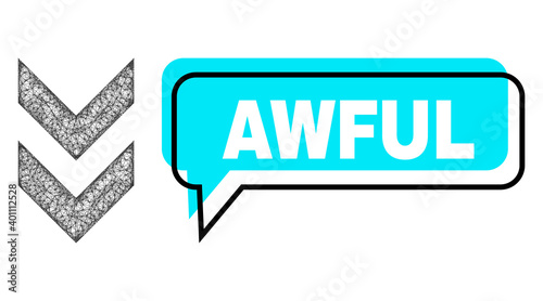 Speech Awful blue bubble message and network shift down. Frame and colored area are misplaced for Awful text, which is located inside blue colored speech balloon.