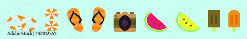 set of summer cartoon icon design template with various models. vector illustration isolated on blue background
