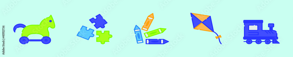 set of toys cartoon icon design template with various models. vector illustration isolated on blue background set of toys cartoon icon design template with various models. vector illustration isolated on blue background