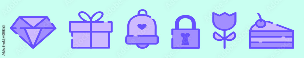 set of valentine cartoon icon design template with various models. vector illustration isolated on blue background set of valentine cartoon icon design template with various models. vector illustration isolated on blue background