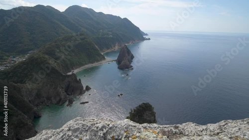 Sea stacks in the morning on the west coast of Izu Peninsula, Shizuoka Prefecture, Japan photo