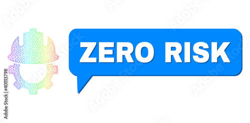 Zero Risk and development helmet vector. Rainbow colored net development helmet, and speech Zero Risk bubble message. Chat colored Zero Risk bubble has shadow.