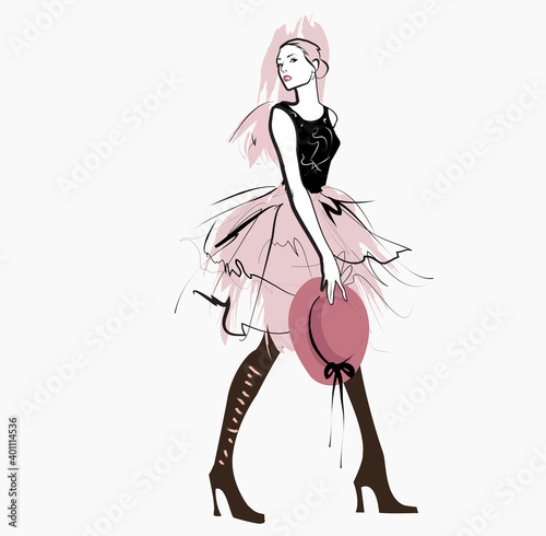 Fashion model posing with stylish hat
