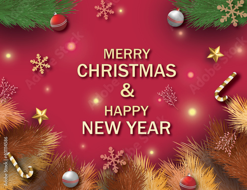 3D illustration of Merry Christmas & Happy New year, wish beloved once with special greeting card photo
