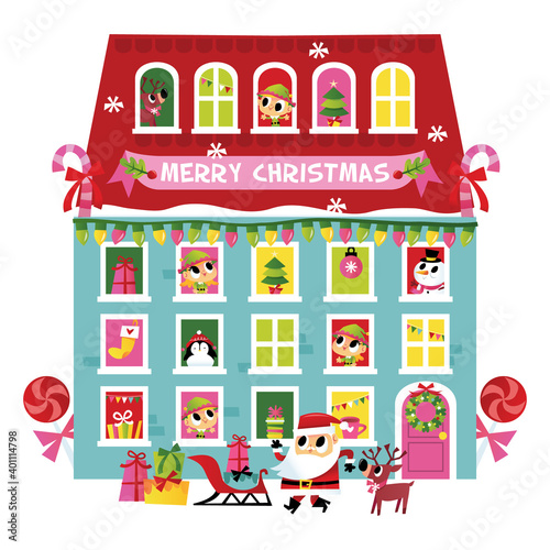 Fototapeta Naklejka Na Ścianę i Meble -  Super Cute Merry Christmas Big House