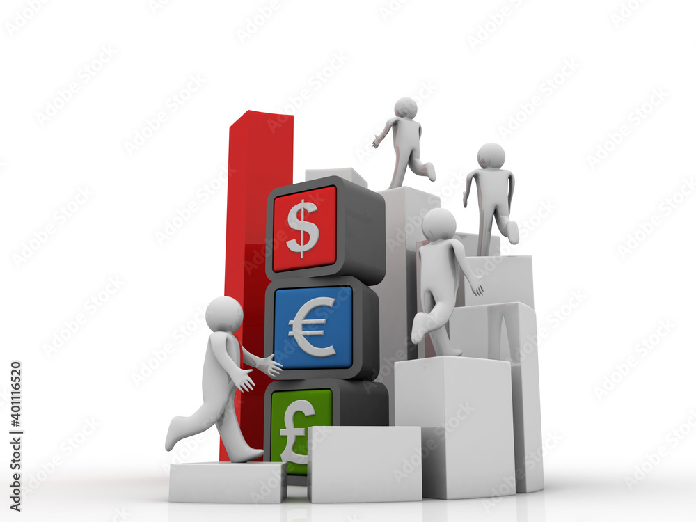 3d rendering Global Currencies with business graph on business network 3d rendering Global Currencies with business graph on business network