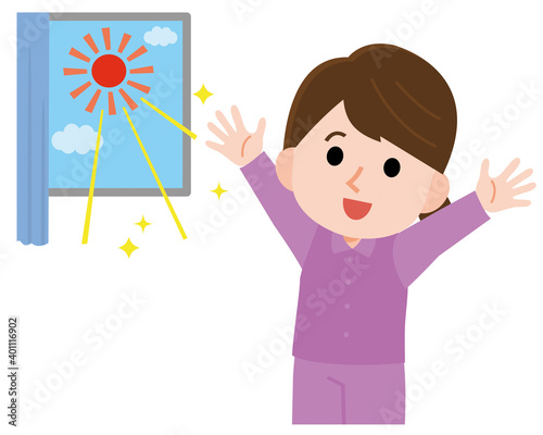 日光浴をする女性　イラスト