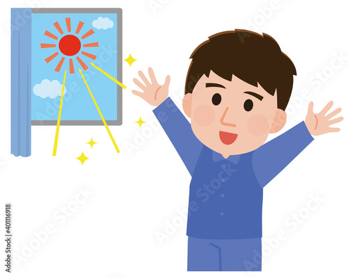 日光浴をする男性　イラスト