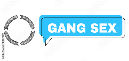 Speech Gang Sex blue bubble frame and wire frame rotation. Frame and colored area are misplaced to Gang Sex label, which is located inside blue colored speech balloon.