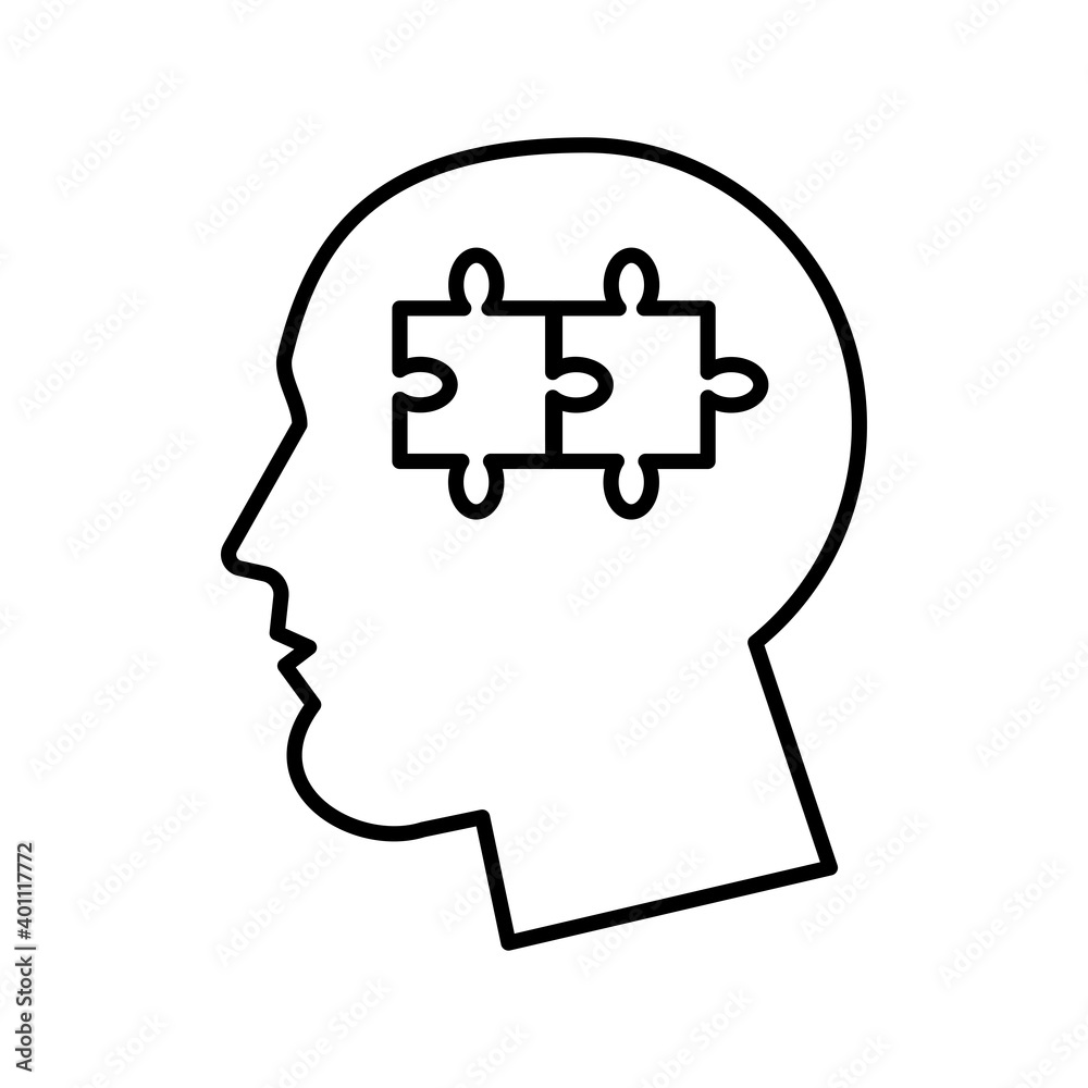 profile with puzzle pieces psychologist line style icon
