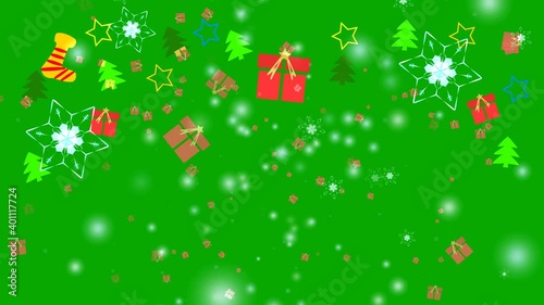 Wallpaper Mural Gift box and snowflake flower and six star six branch thorn wing falling on green screen, ice dust particles element for Christmas festival green background Torontodigital.ca