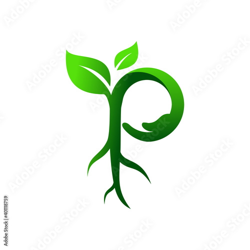 plant letter p with hand vector icon
