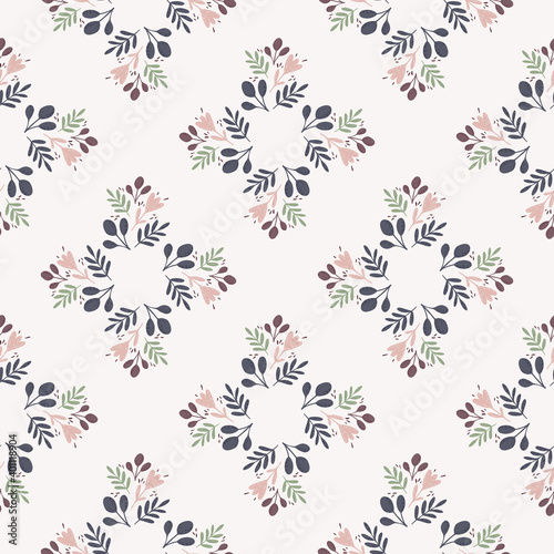 Floral ornament seamless hand drawn pattern. Doodle outline botanical print in blue and ligth tones.