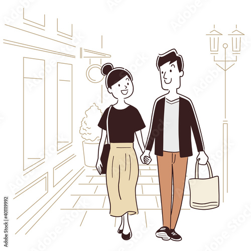ベクターイラスト素材：夫婦、カップルで買い物
