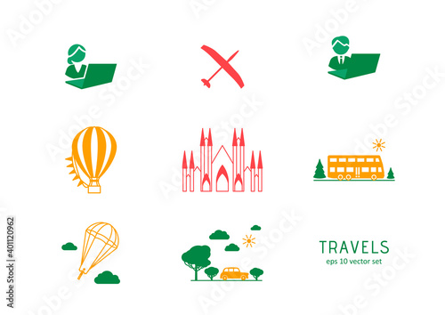 Travels - vector icons set. Symbol for web