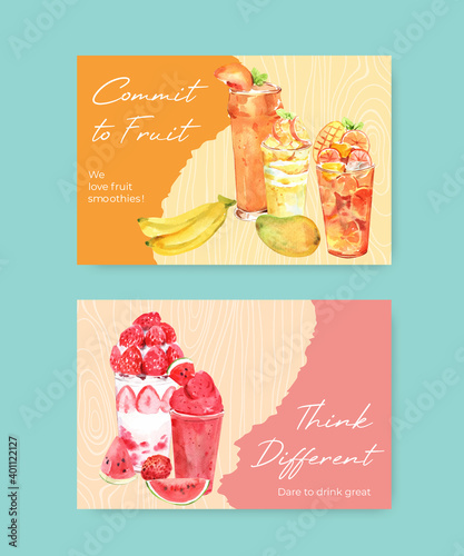 Facebook template with fruits smoothies concept design for soccial media and community watercolor vector illustration