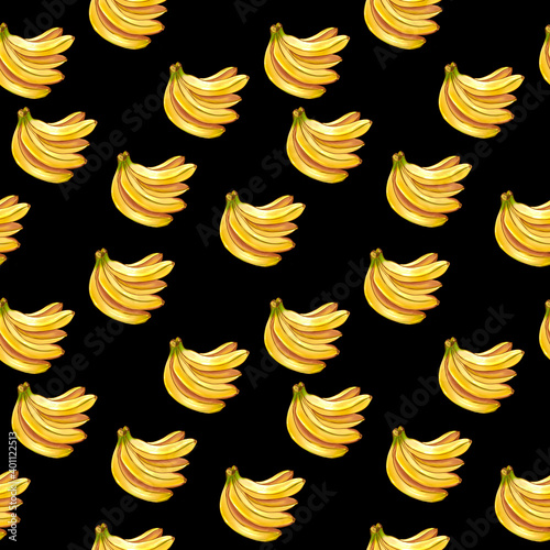 Banana seamless tropical pattern. Yellow tasty, juicy, brightly colored bananas.