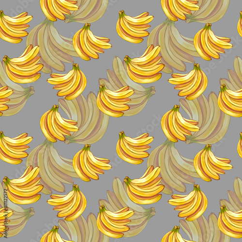 Banana seamless tropical pattern. Yellow tasty, juicy, brightly colored bananas.