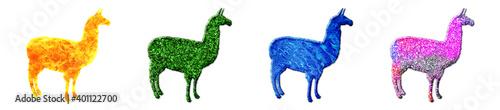 Llama animal Glitters Green blue and fire Colors Illustration