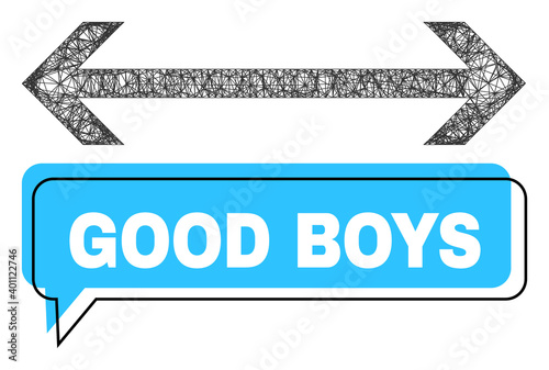 Speech Good Boys blue cloud frame and net mesh horizontal flip. Frame and colored area are misplaced to Good Boys phrase, which is located inside blue speech balloon.