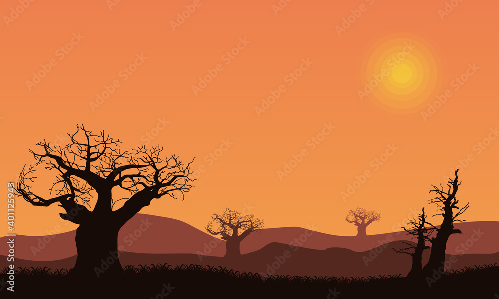 Nice silhouette scenery at sunset in the afternoon. City vector